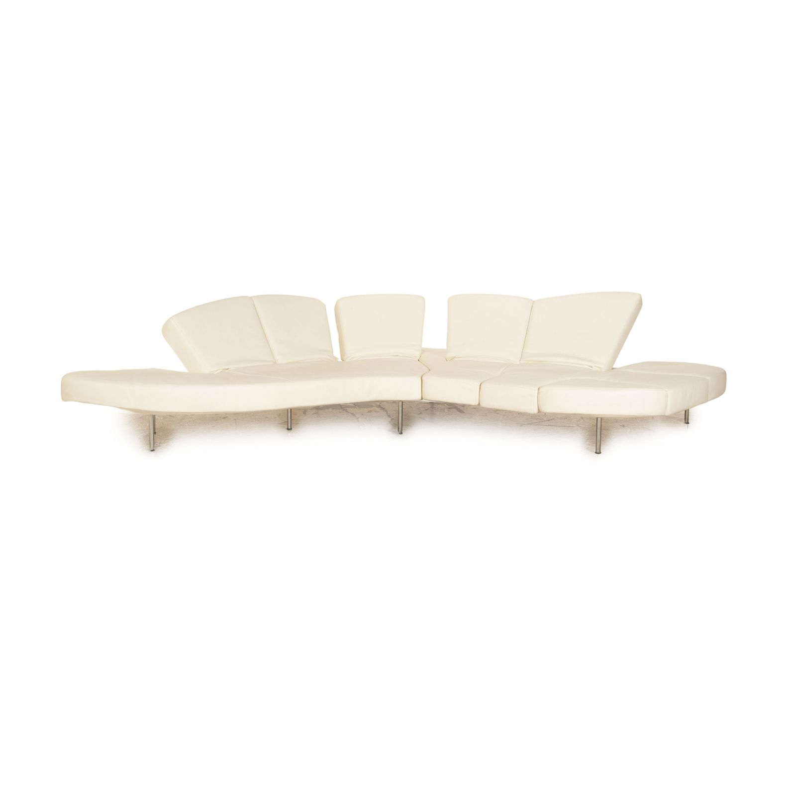 Edra Flap Leather Corner Sofa Cream White Manual Function