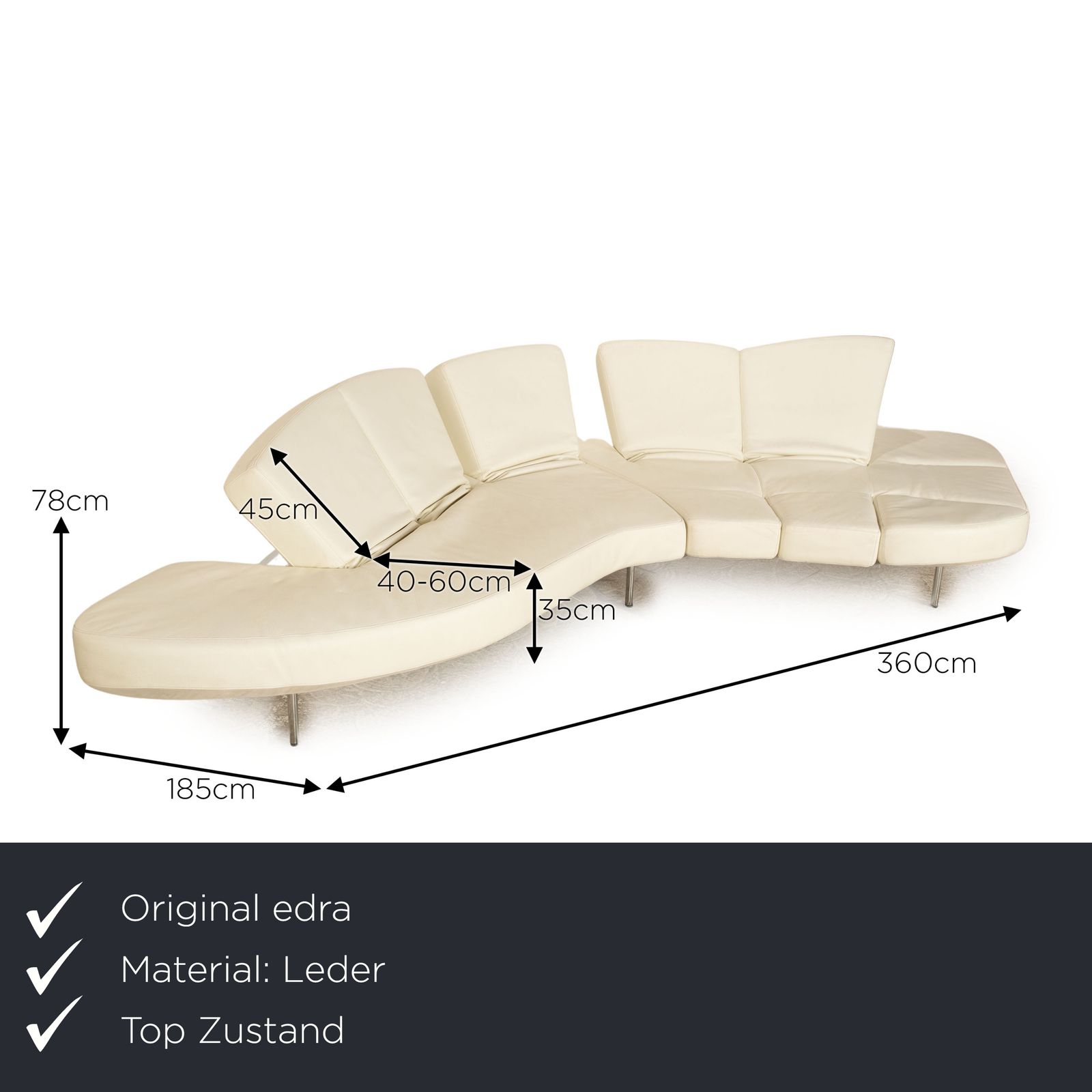 Edra Flap Leather Corner Sofa Cream White Manual Function photo furniture