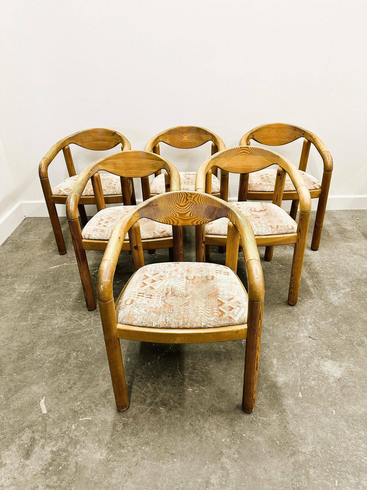 photo for sale Set Of Six Rainer Daumiller Pine Wood Arm Chairs, 1970s.