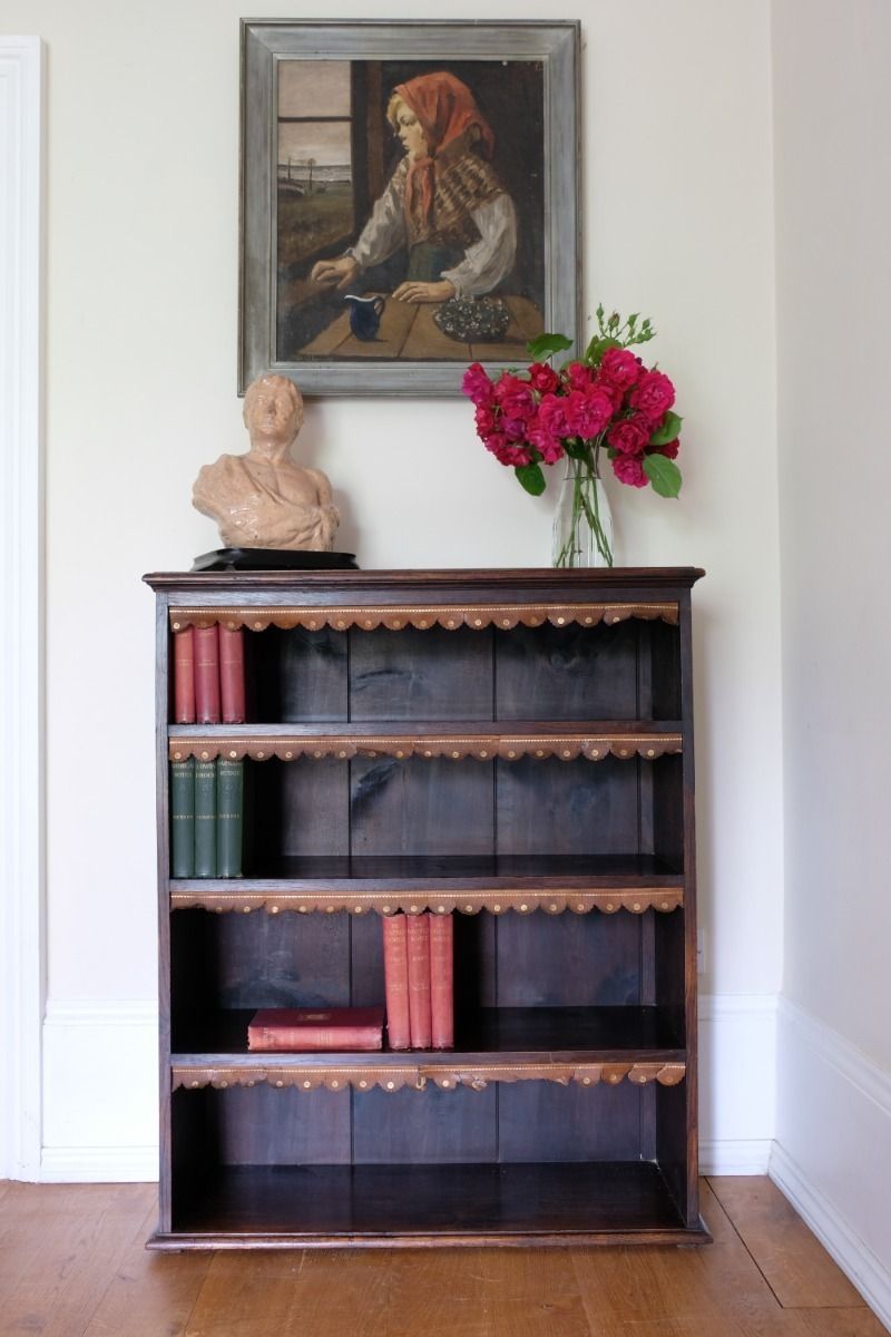 Edwardian Carved Bookcase With Leather Dust Cover Fringes photo Furniture