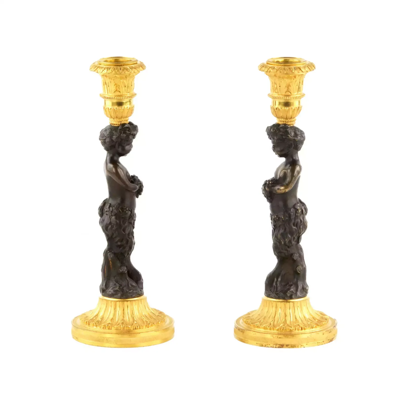 Pair Of Bronze, French Candlesticks, In The Form Of Fauns, Mid 19th Century. photo furniture