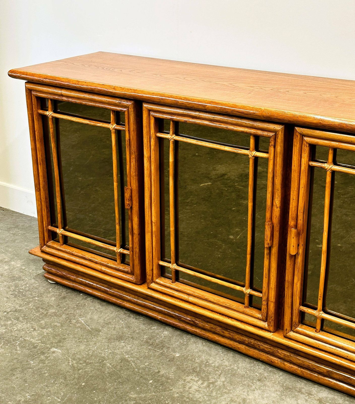 Vintage Mirrored Bamboo Sideboard By Maugrion For Roche Bobois, 1970s. France photo for sale