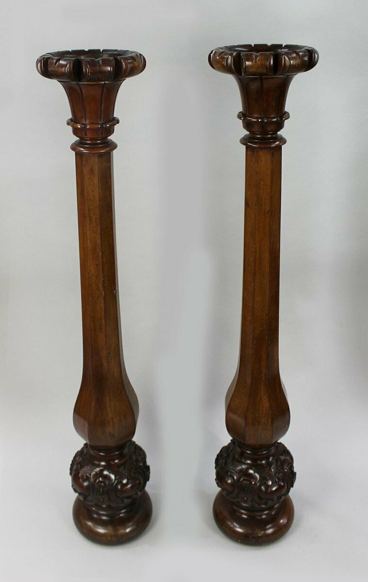 photo furniture Early Victorian Carved Mahogany Pedestals, Set Of 2