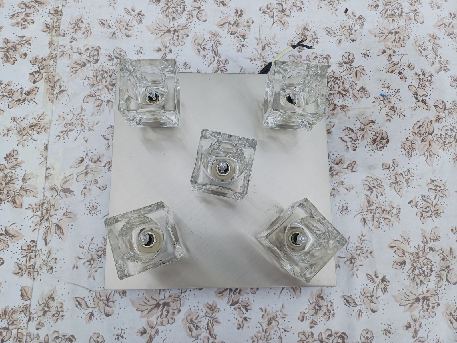 Vintage Aluminum And Glass Pendant Lamp photo vintage