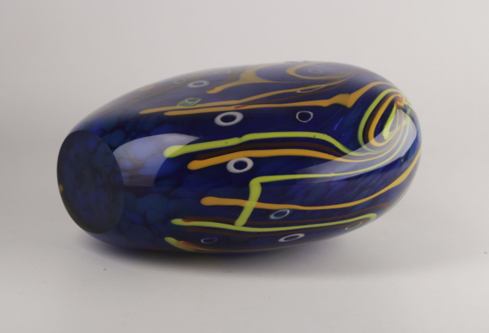 Mid 20th Century Modern Italian Design Colorful Glazed Blue Murano Glass Vase photo vinterior