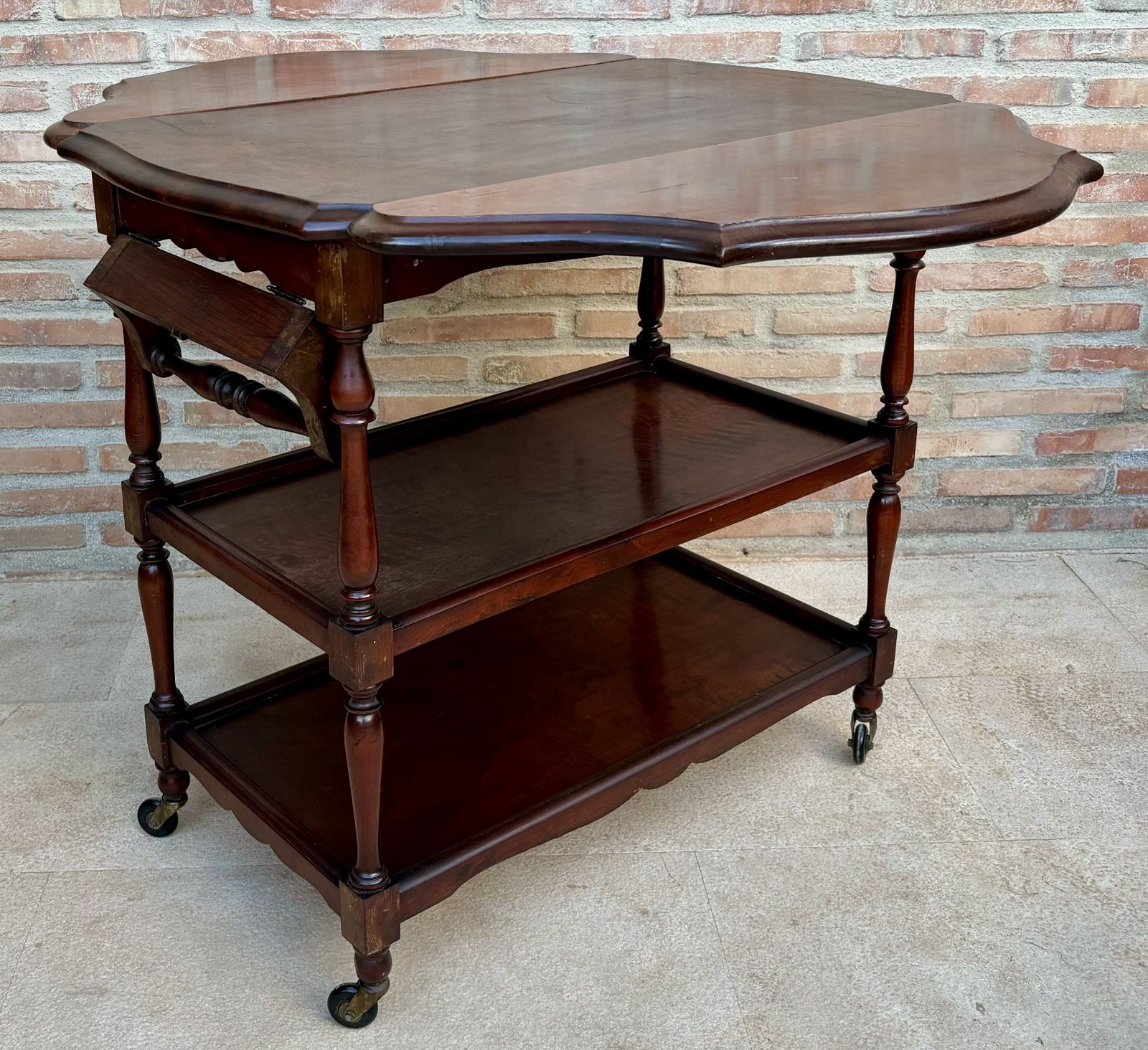 Mid 20th Century Serving Trolley With Wheels, Wings And 2 Shelves With Removable Handle, 1940´S photo for sale