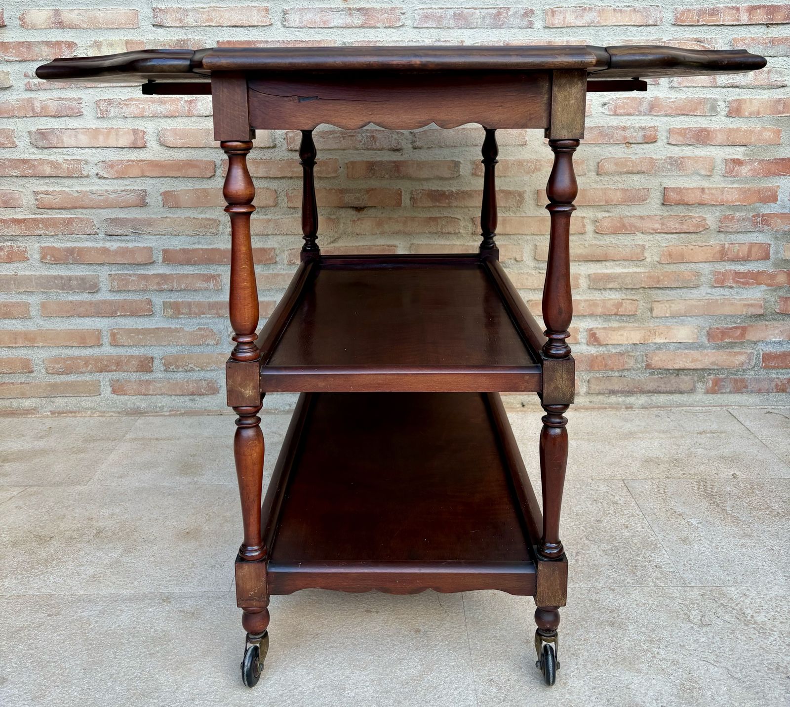Mid 20th Century Serving Trolley With Wheels, Wings And 2 Shelves With Removable Handle, 1940´S photo 1859.0