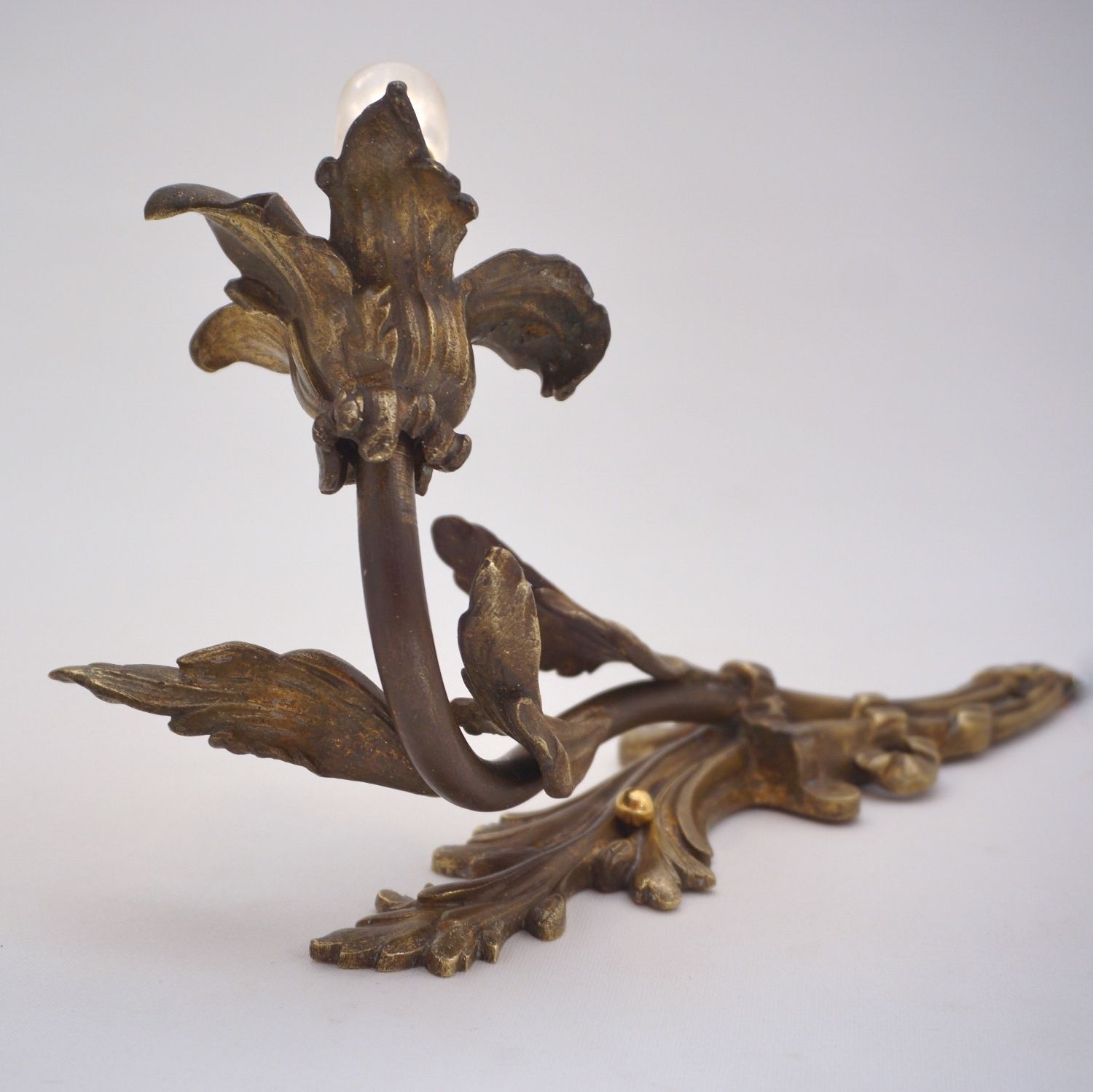 Pair Art Nouveau Wall Lights Sconces, Lily Flower Foliate Decoration In Gilt Bronze, 1890`s Ca, French, Rewired photo vintage