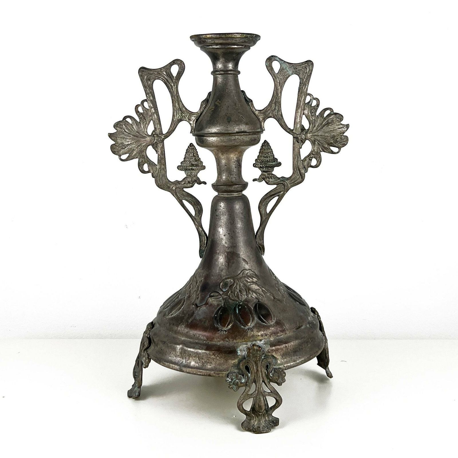 Art Nouveau Candlestick Holder, Antique Candle Holder, Jugendstil Pewter Candle Holder