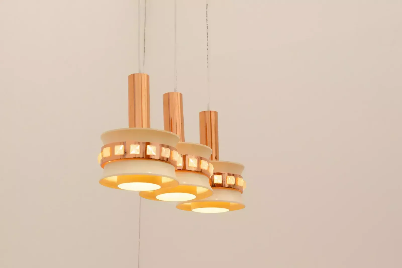 Lighting Vintage Hanging Lamp With Two Cut Glass Lampshades, Kamenický šenov, 1970´S photo