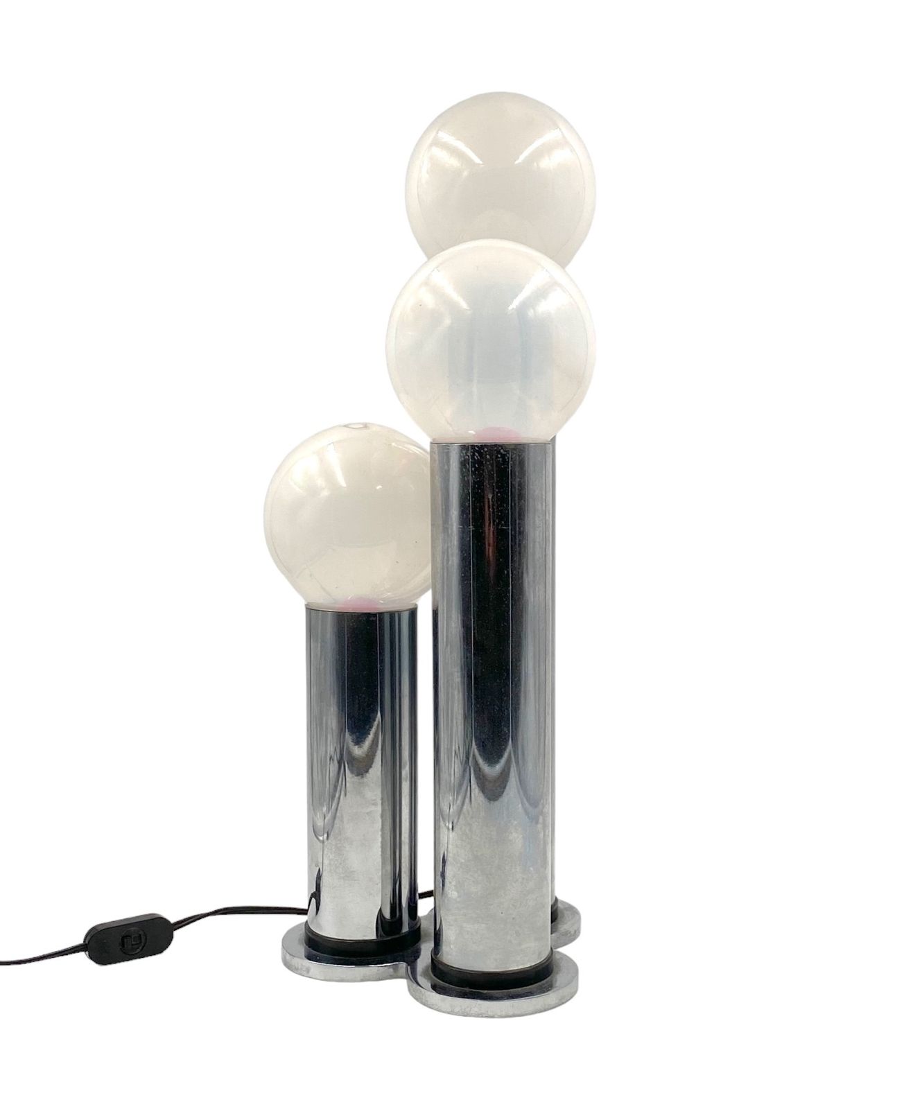 photo vintage Hollywood Regency 3 Lights Metal And Opaline Glass Table Lamp, Lama, Italy 1970s