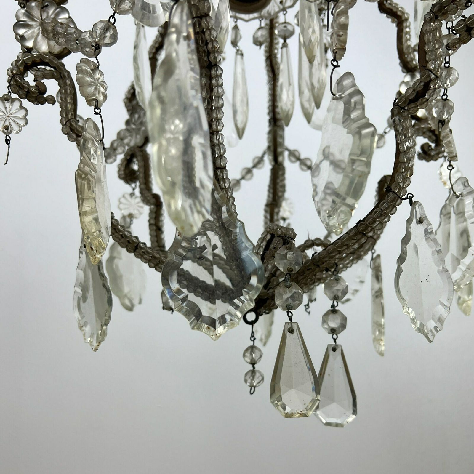 Antique Macaroni Chandelier, Beaded Italian Crystal Chandelier, Antique Lighting, Vintage Light Fixture photo 356.0