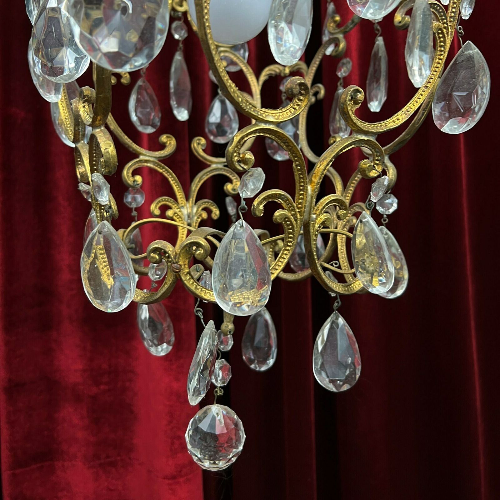 Vintage Kroonluchter, Messing En Kristal, Antieke Verlichting, Italiaanse Lichtarmatuur photo 445.0