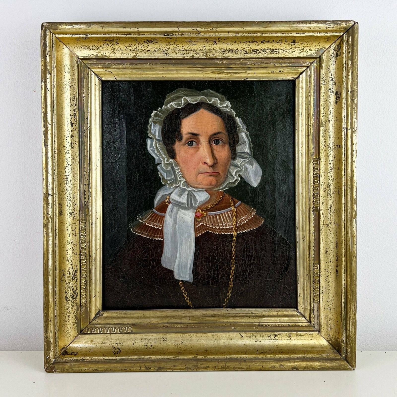 1850's Antique Portrait, Victorian Portrait, 19th Century Oil Painting On Canvas, Portrait Of A Noble Elderly Lady