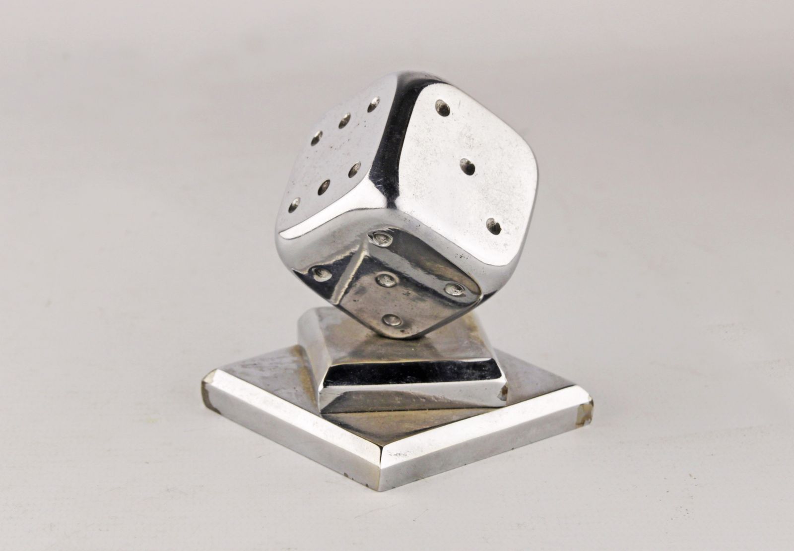 Art Déco Fench Polished Silvered Bronze Balancing Dice Paperweight By Edgar Brandt photo furniture