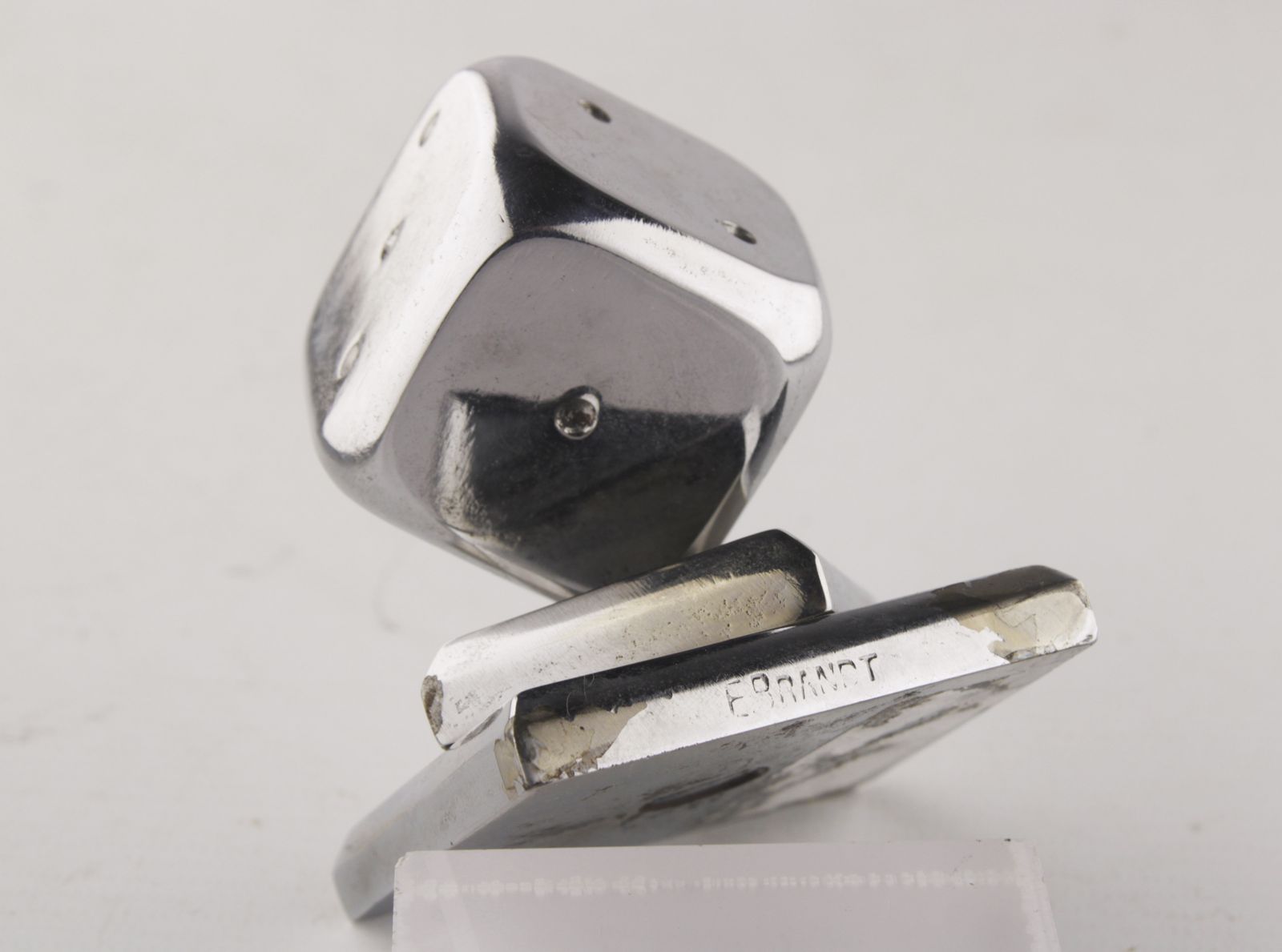 Art Déco Fench Polished Silvered Bronze Balancing Dice Paperweight By Edgar Brandt photo vinterior