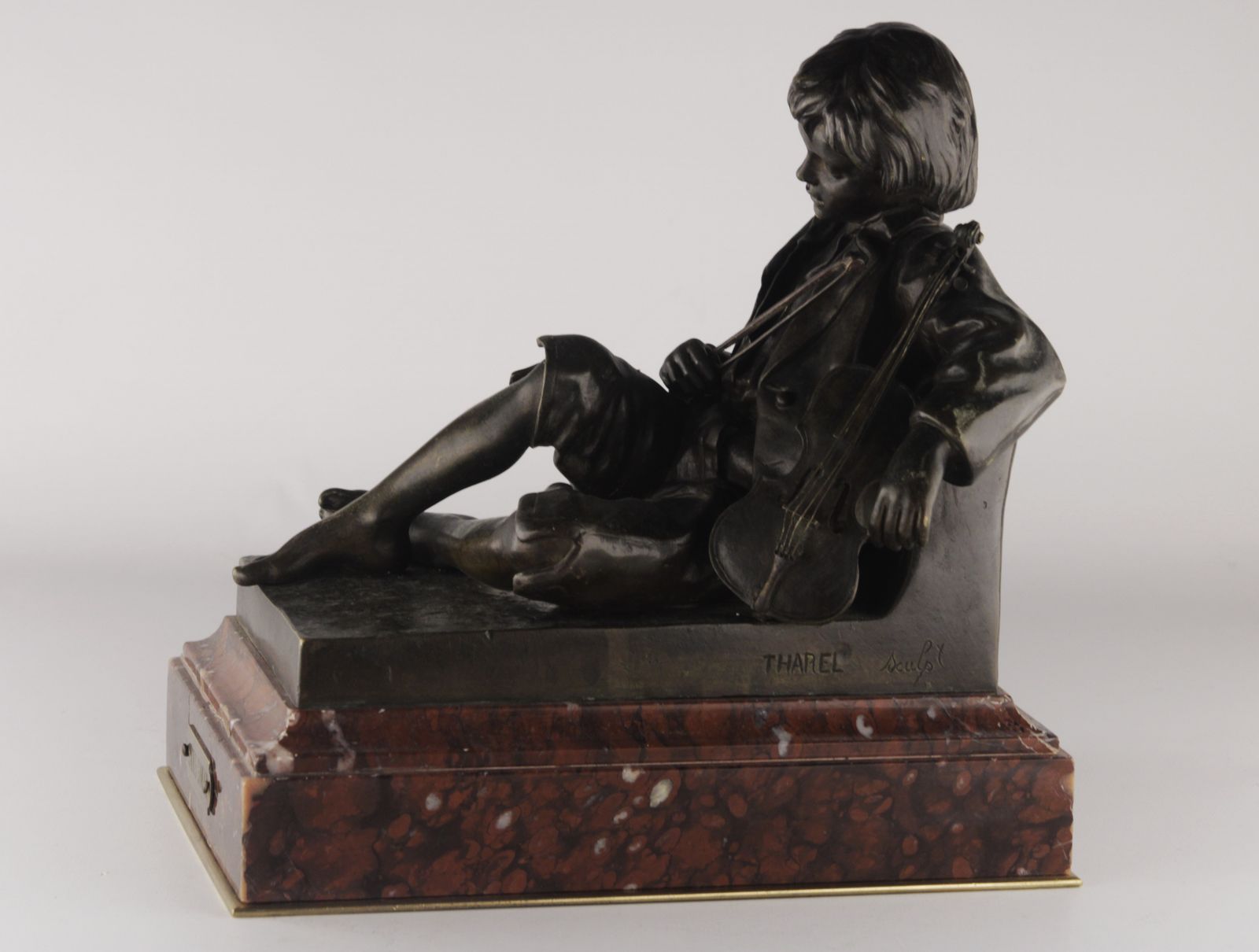 Late 19th Century French Patinated Bronze Sculpture Of Violinist 'Sans Souci' With Marble Base By Léon Tharel For Susse Frères photo furniture
