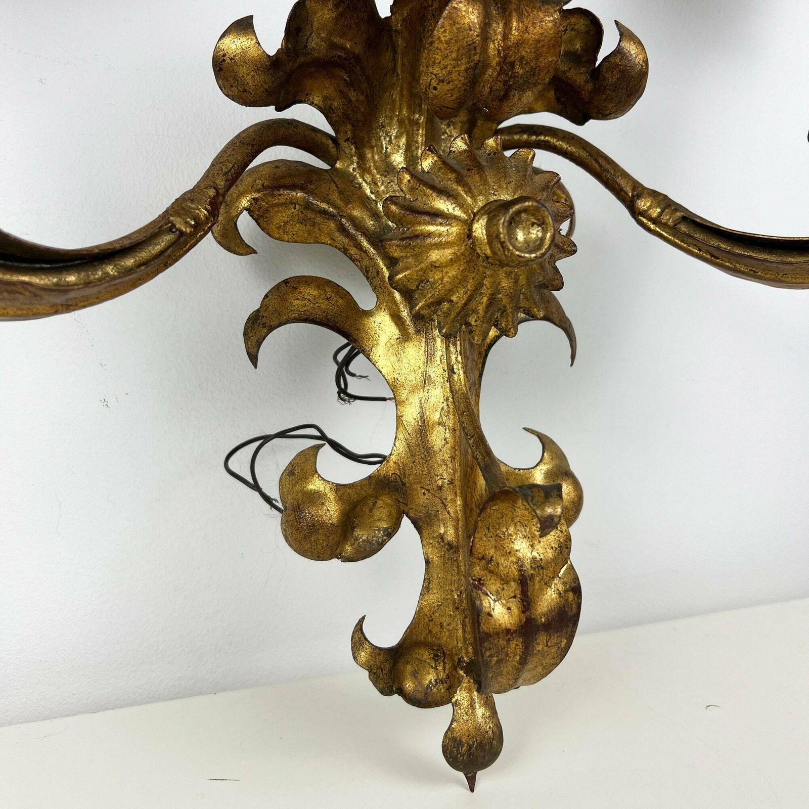 Antique Tole Sconce, Large Italian Gilt Tole Wall Lamp, Florentine Wall Sconce photo Lighting