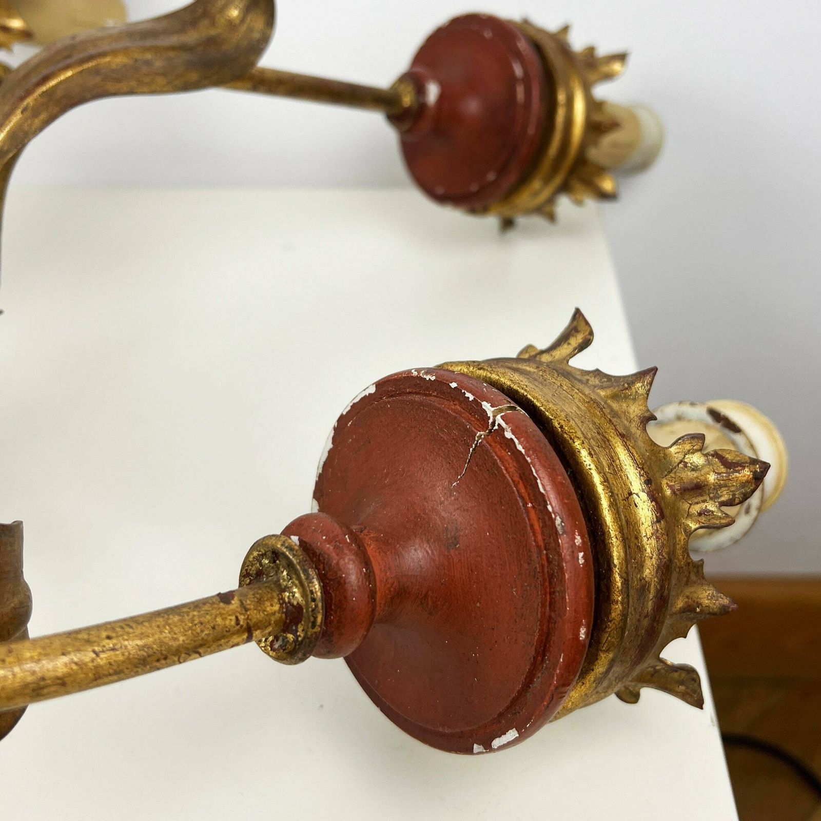 Antique Tole Sconce, Large Italian Gilt Tole Wall Lamp, Florentine Wall Sconce photo buy