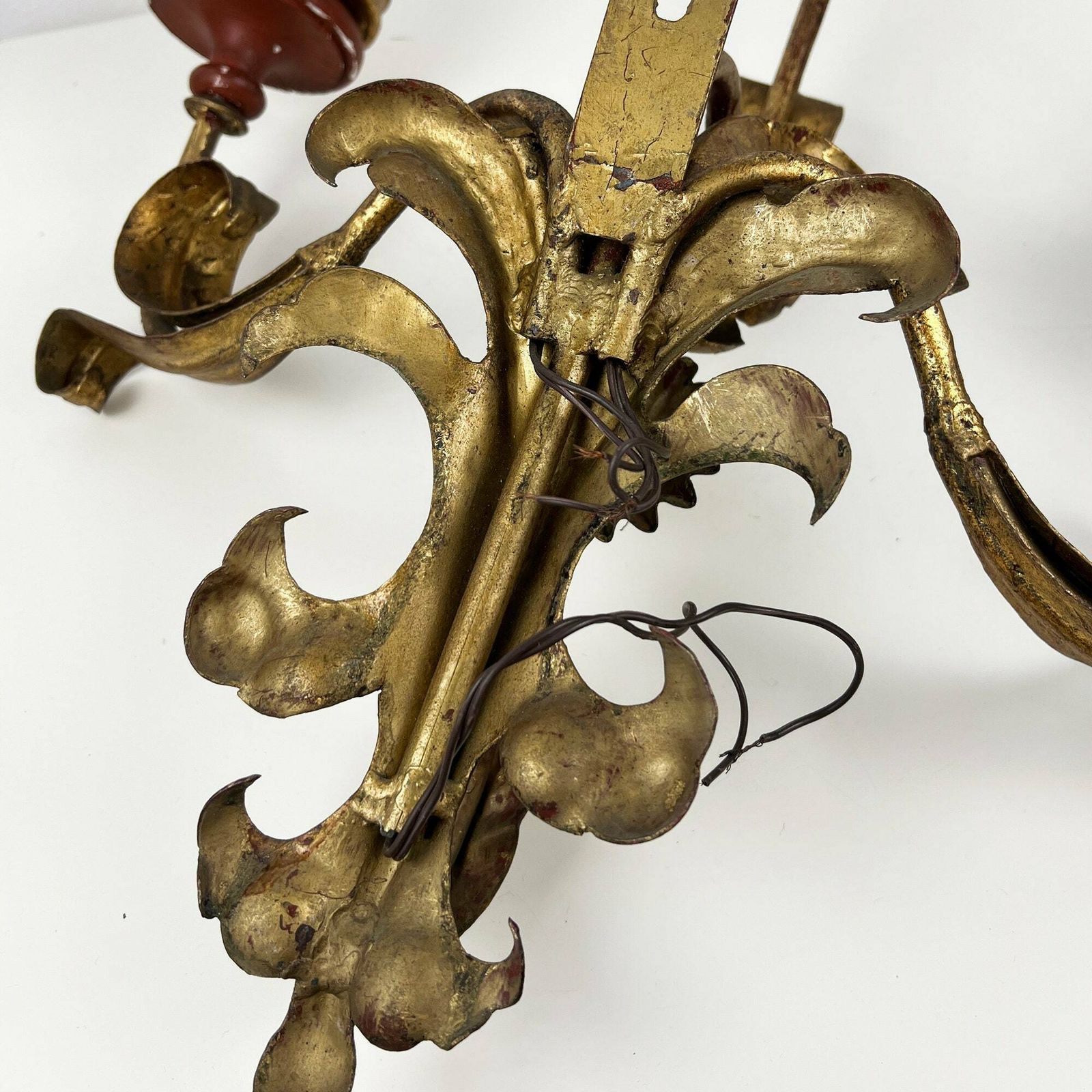 photo furniture Antique Tole Sconce, Large Italian Gilt Tole Wall Lamp, Florentine Wall Sconce