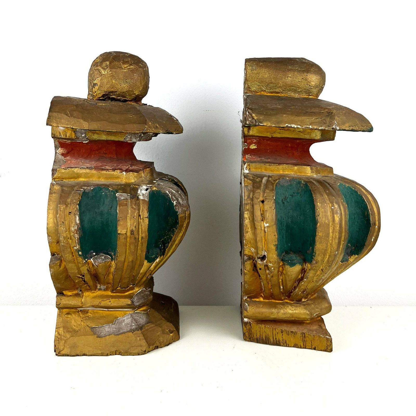 Antique Salvaged Wood Bookends, Old Church Fragments, Antique Salvage Decor, Gilt Carved Wood Piece photo for sale