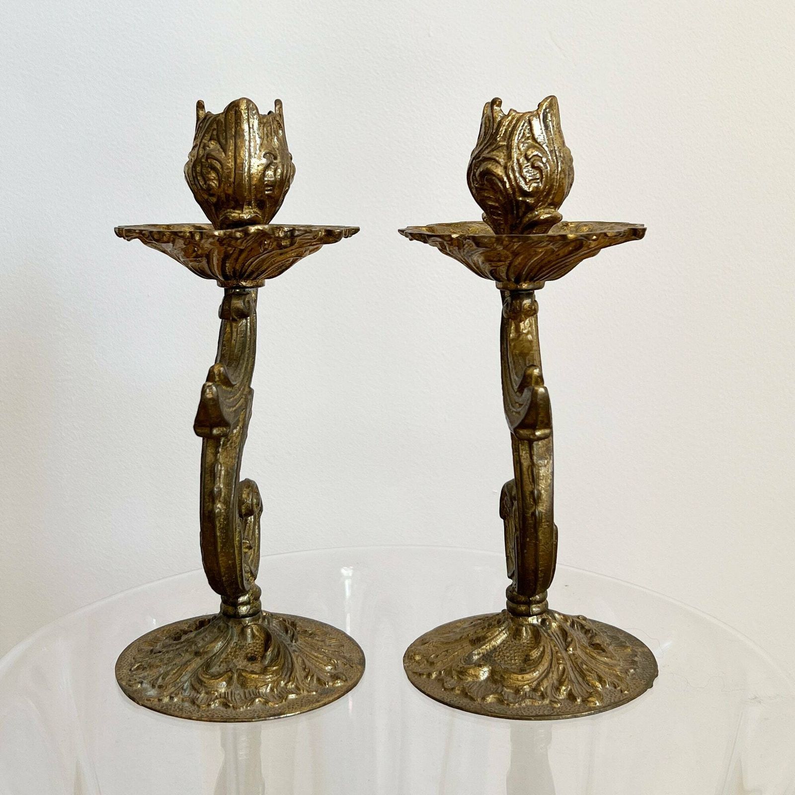 Antique Pair Of Candlestick Holders, Rococo Style Candle Holders, Ornate Candle Stick Holders photo vintage