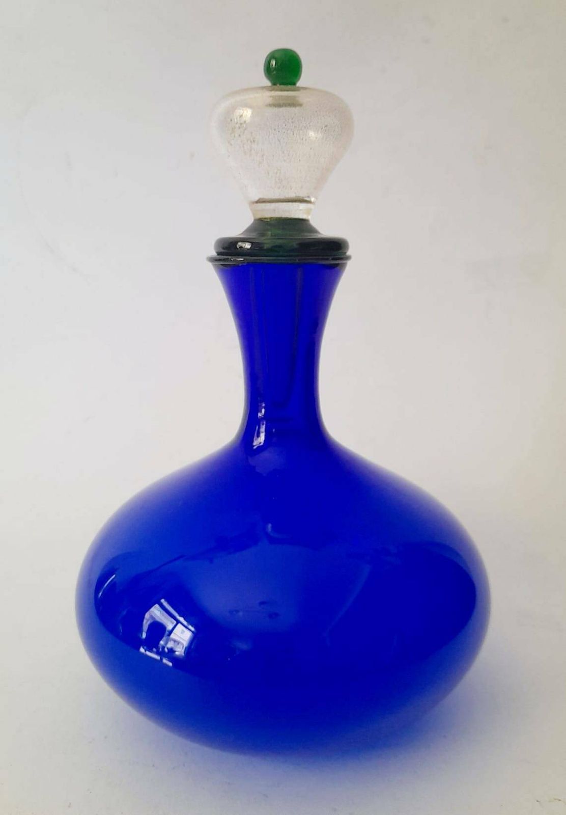 Blue Murano Glass Bottle Design Gabbiani Venezia Vintage Italian Glass Vase