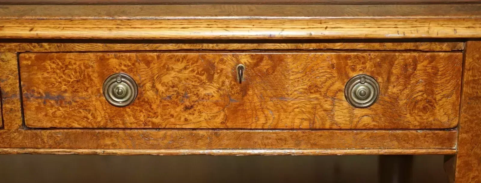 Furniture Antique Circa 1840 Pollard Oak Brown Leather Top Writing Library Table Desk photo