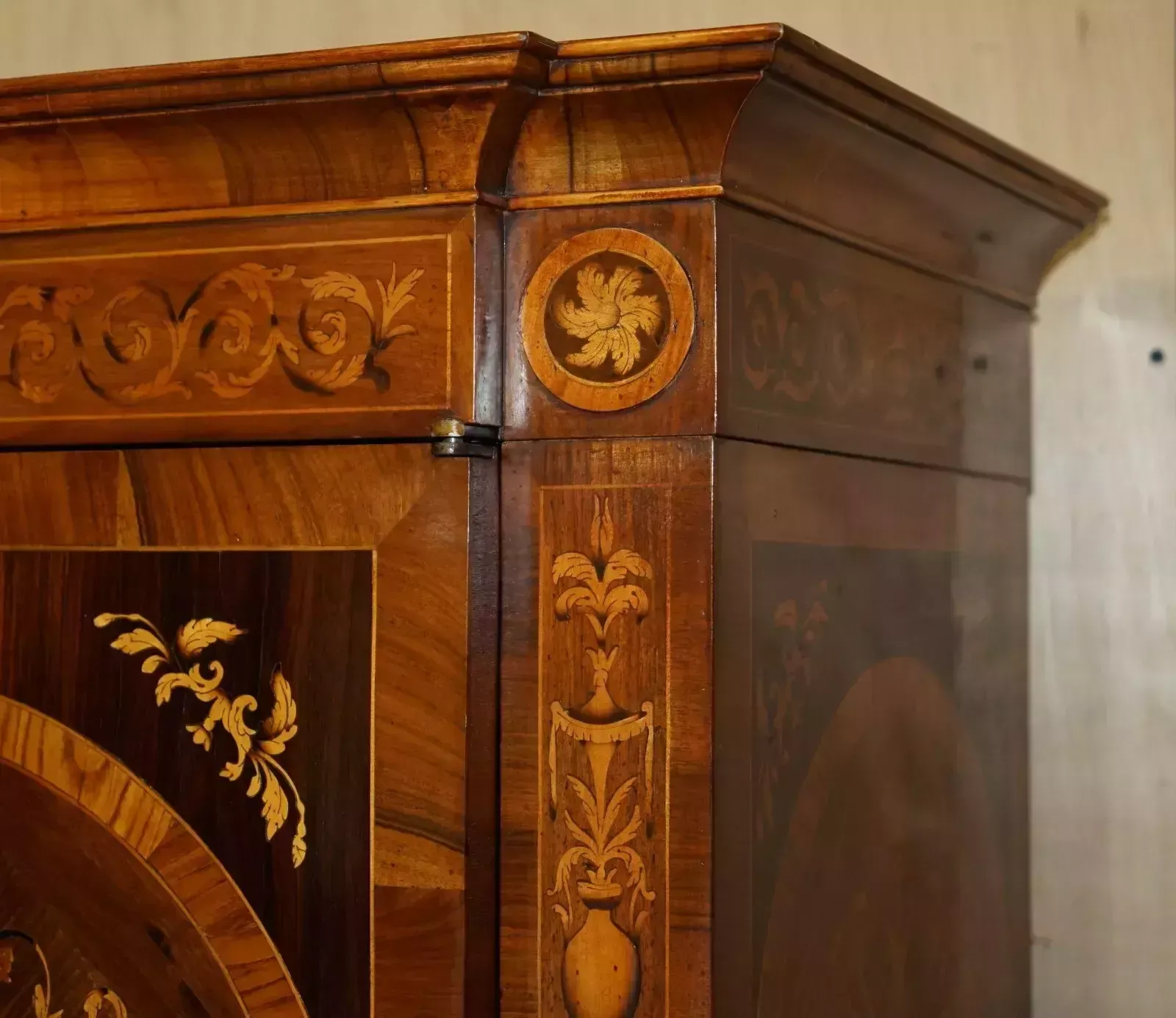 photo for sale Stunning Vintage Italian Marquetry Inlaid Wardrobe Armoire Or Hall Cupboard