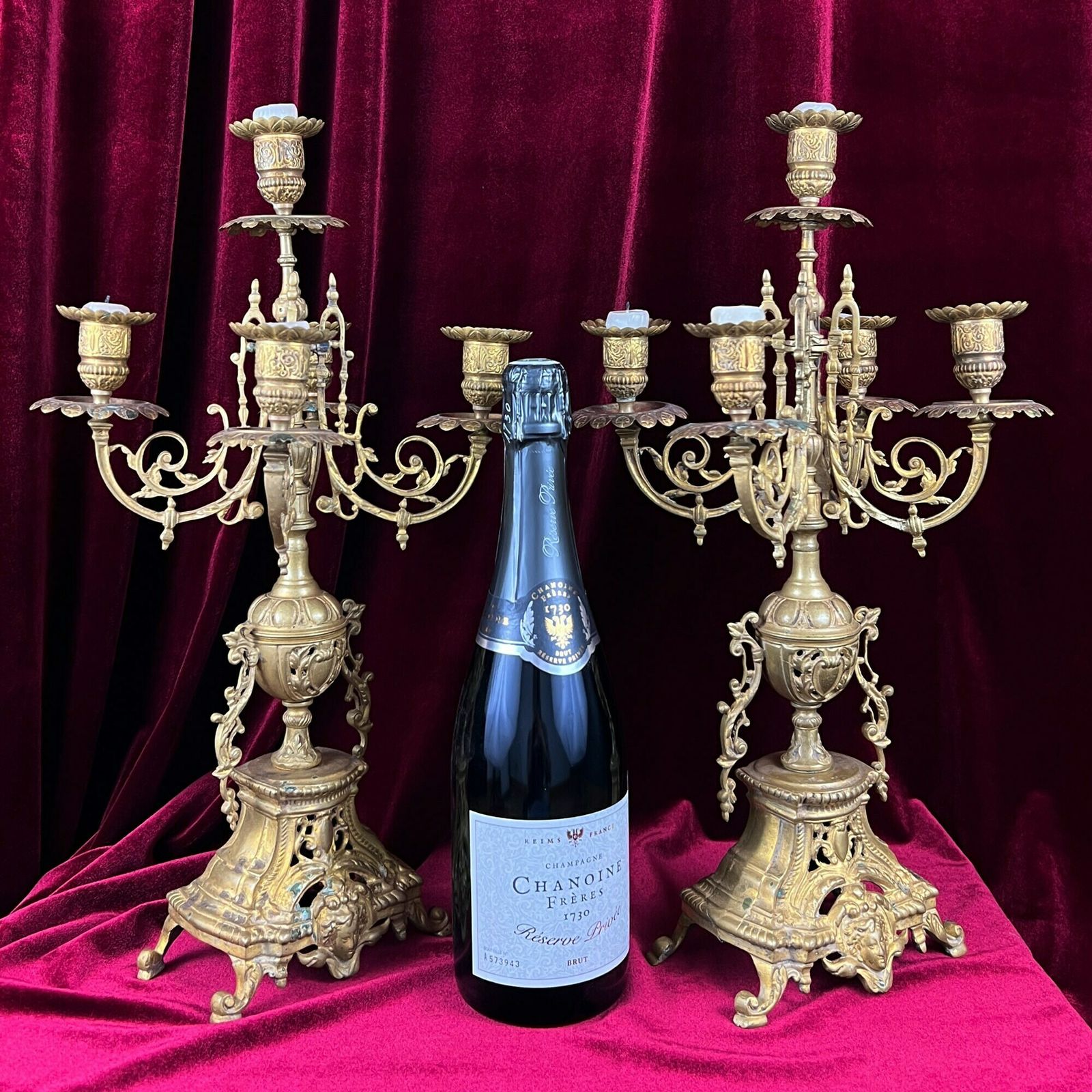 photo for sale Pair Of Antique Candelabras, French Baroque Candlestick Holders