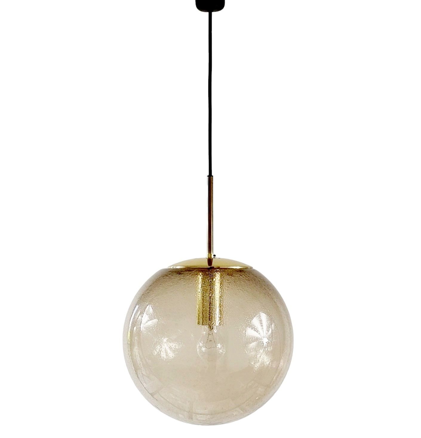 Large Mid Century Smoked Air Bubbled Glass Ball Pendant Light From Limburg, Germany, 1970s