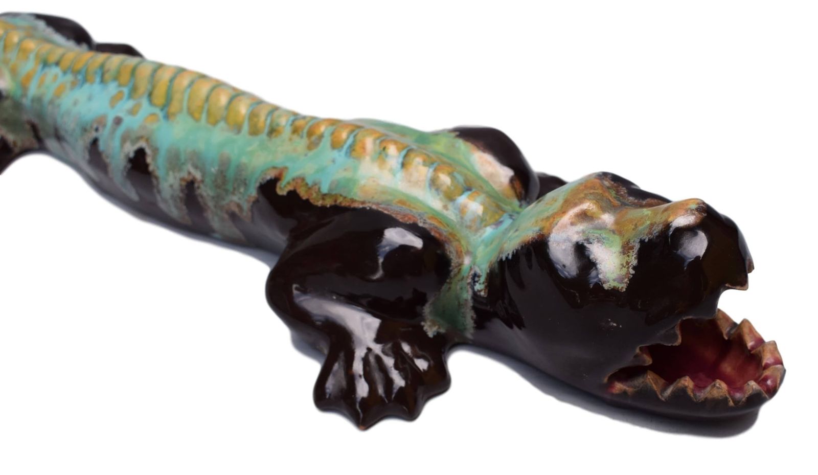 French Large Rare Pierrefonds Stoneware Crocodile Sculpture