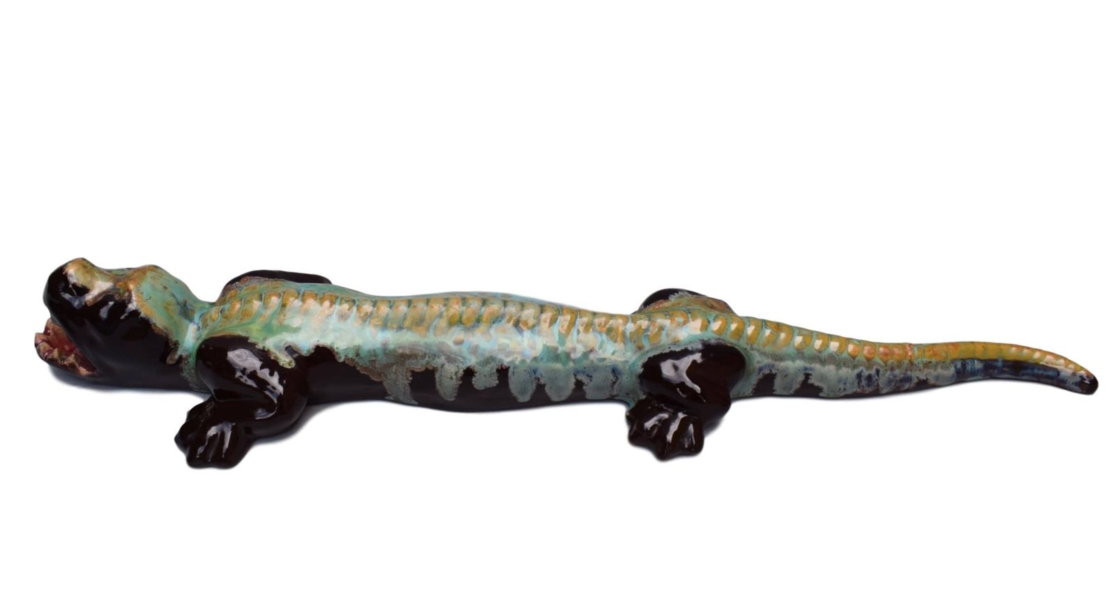 French Large Rare Pierrefonds Stoneware Crocodile Sculpture photo for sale