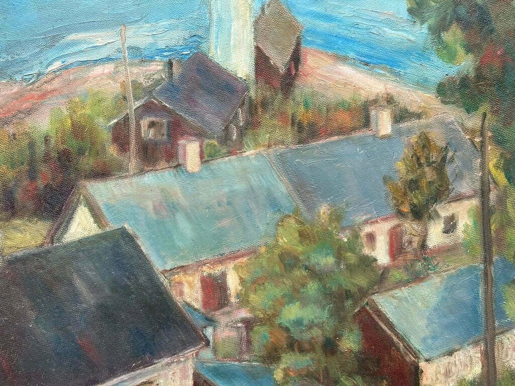 Oil Painting Of Houses And Lighthouse photo Art