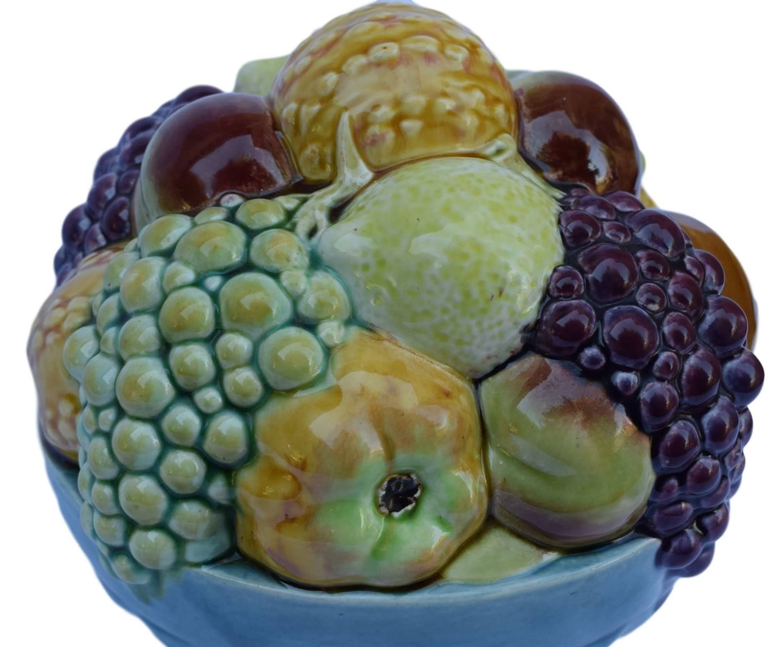Sarreguemines French Antique Majolica Fruits Centerpiece Bowl Trompe L'oeil photo for sale
