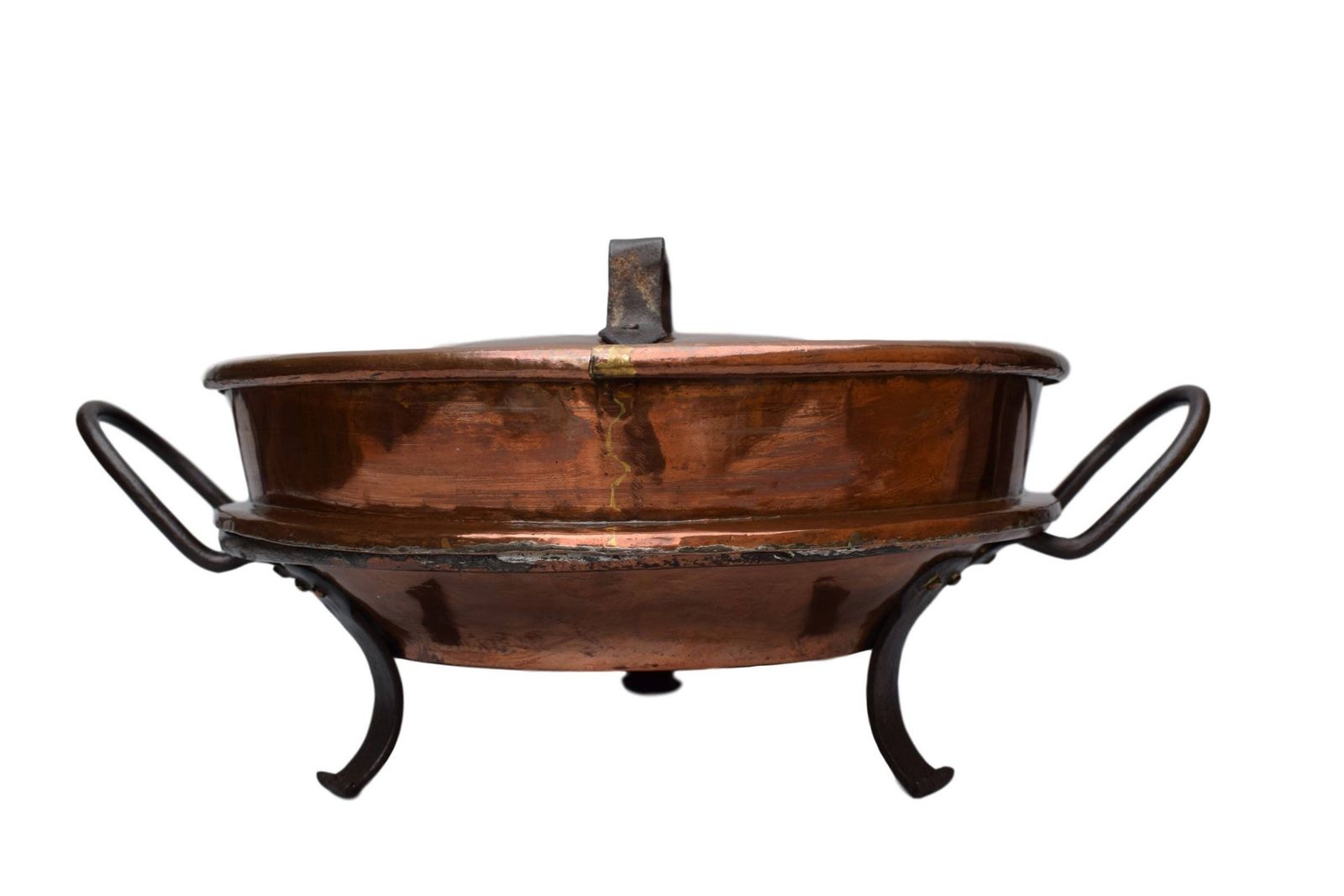 18th French Antique Copper Lidded Pie Dish Dovetail Cookware Pie Pot