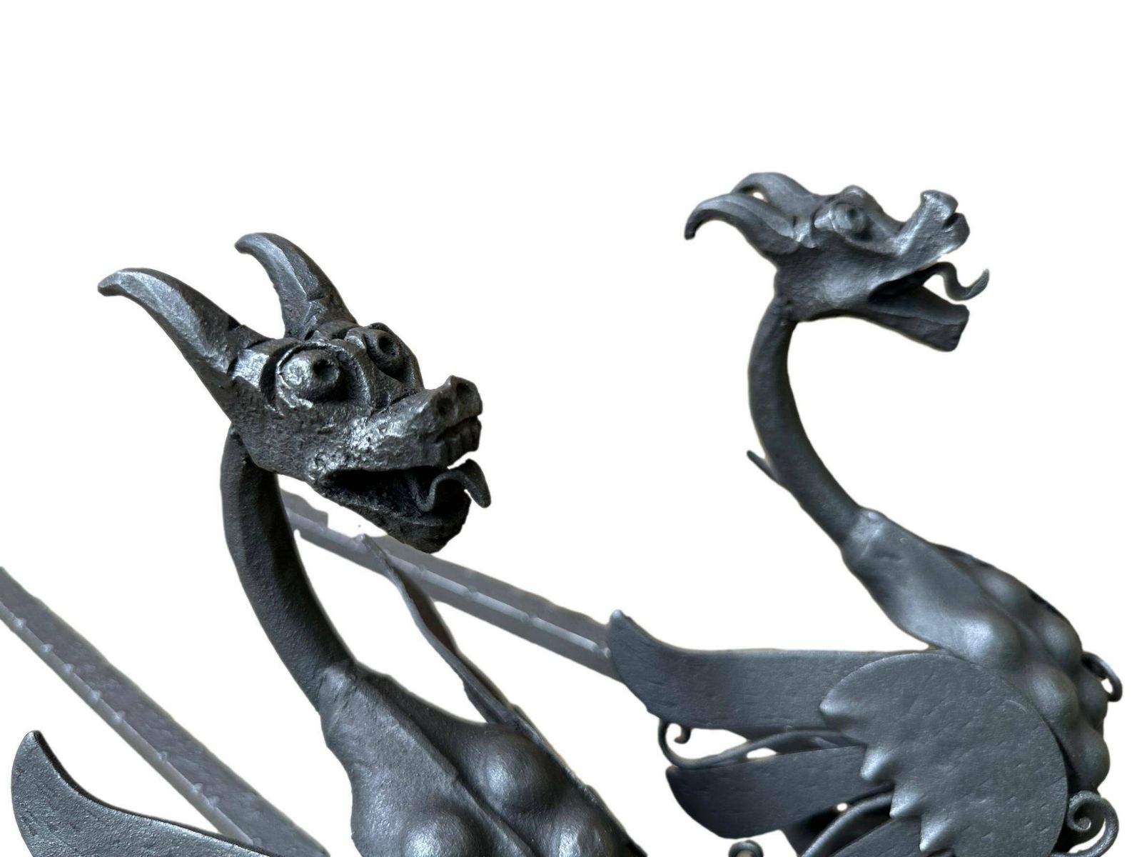 Antique Pair Of Wrought Iron Andirons Dragon Chimera photo Home Decor