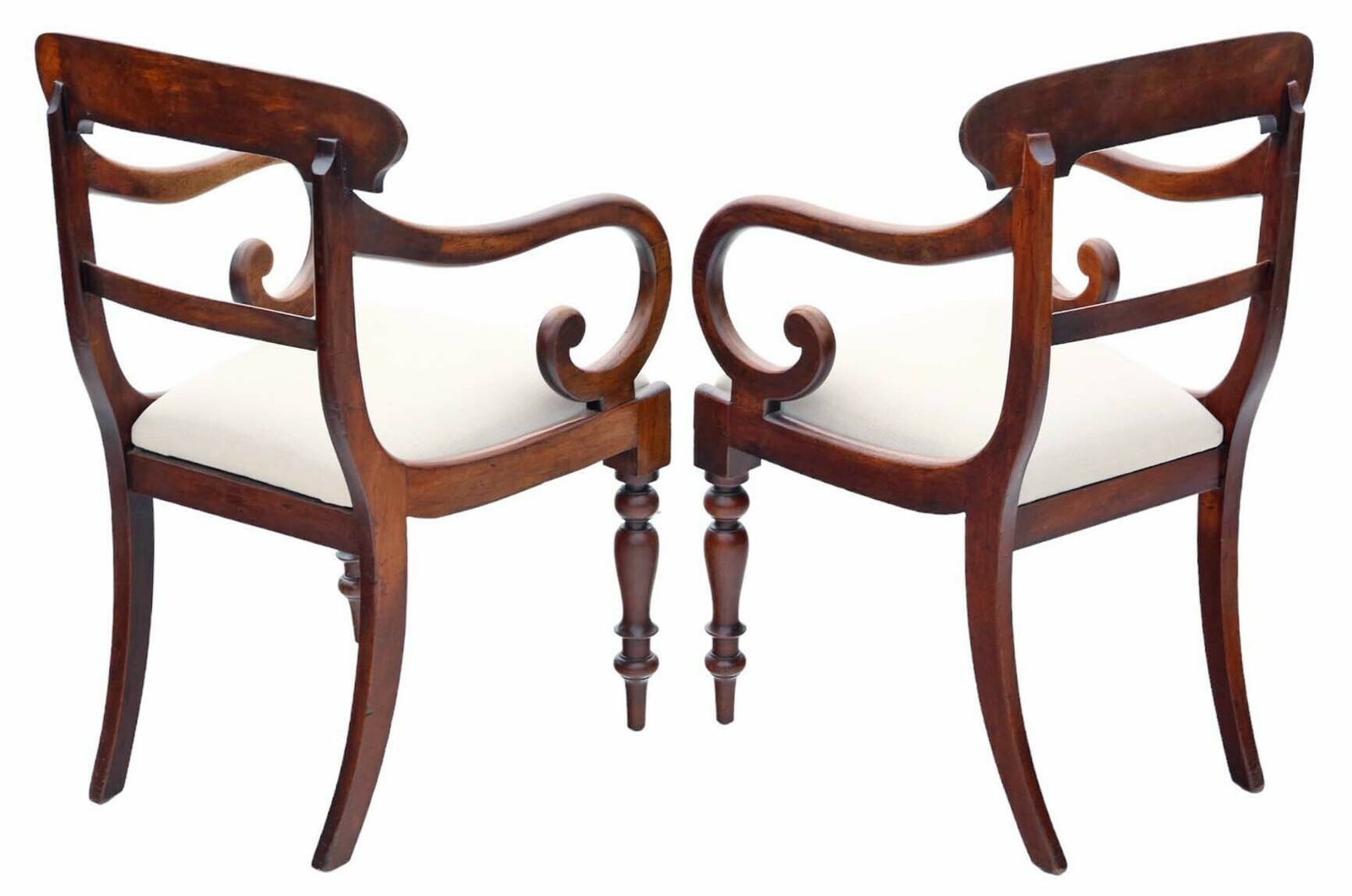 Fine Quality Antique Pair Of 19th Century Mahogany Scroll Arm Elbow Chairs   Carver Dining Desk Hall photo Furniture