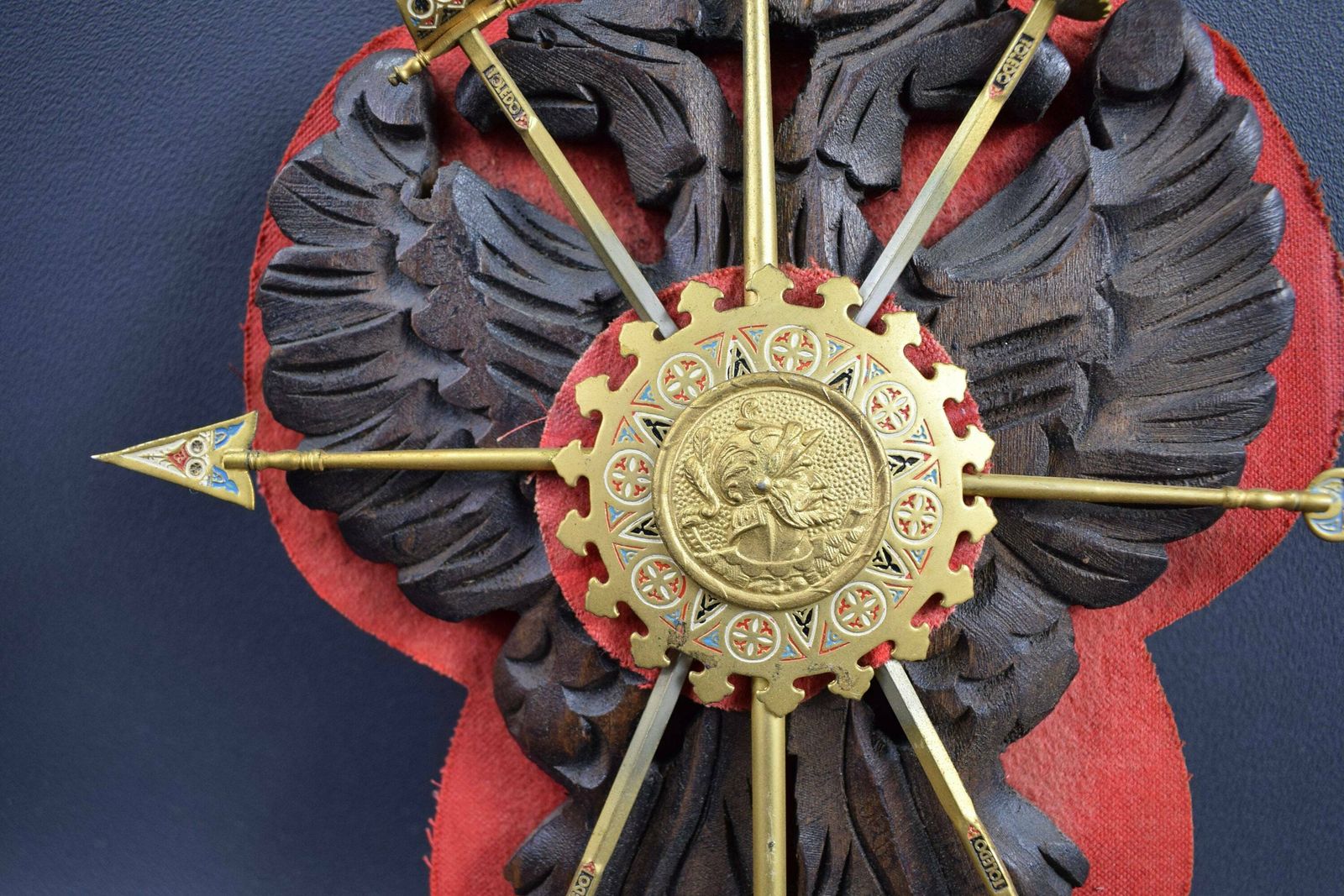 French Vintage Small Coat Of Arms Carved Gothic Wood Toledo Spain photo for sale
