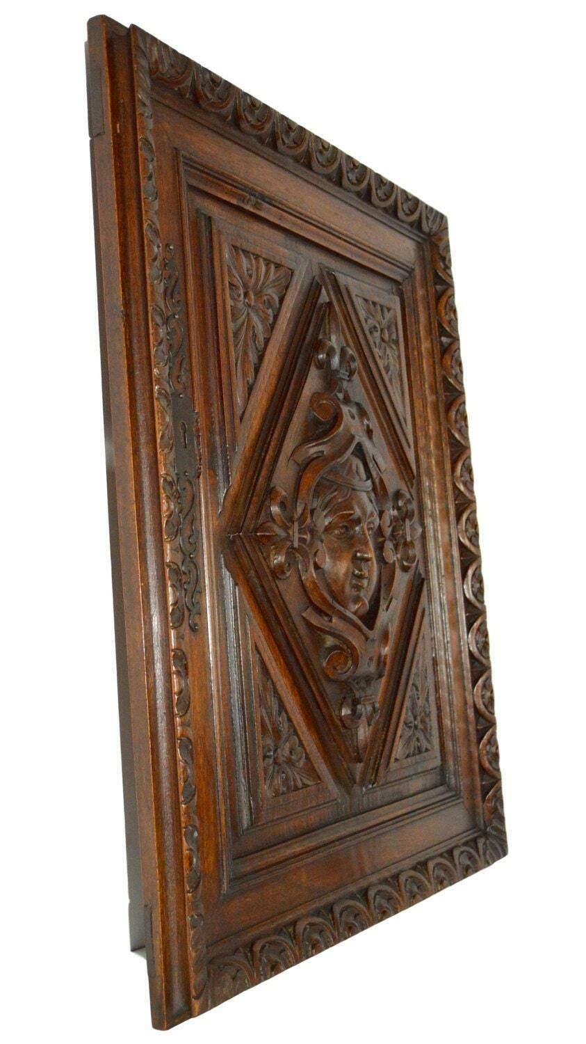 French Antique Gothic Hand Carved Walnut Wood Door Panel Renaissance photo for sale