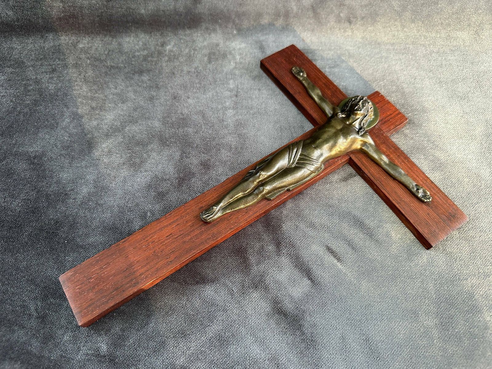 French Antique Art Deco Large Wall Wood Cross Crucifix By Gallo photo buy