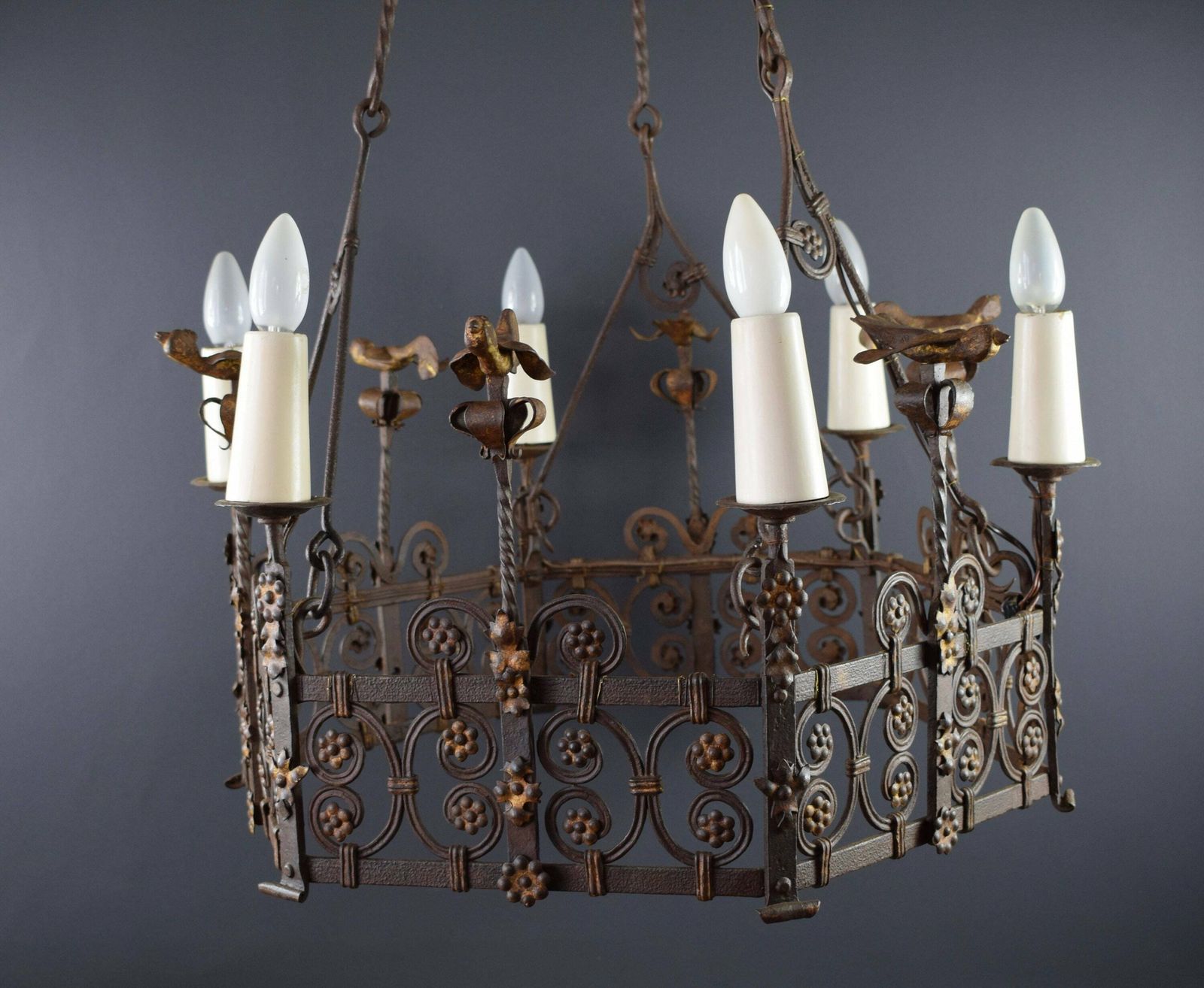 French Antique Large Chandelier High Period Wrought Iron photo furniture