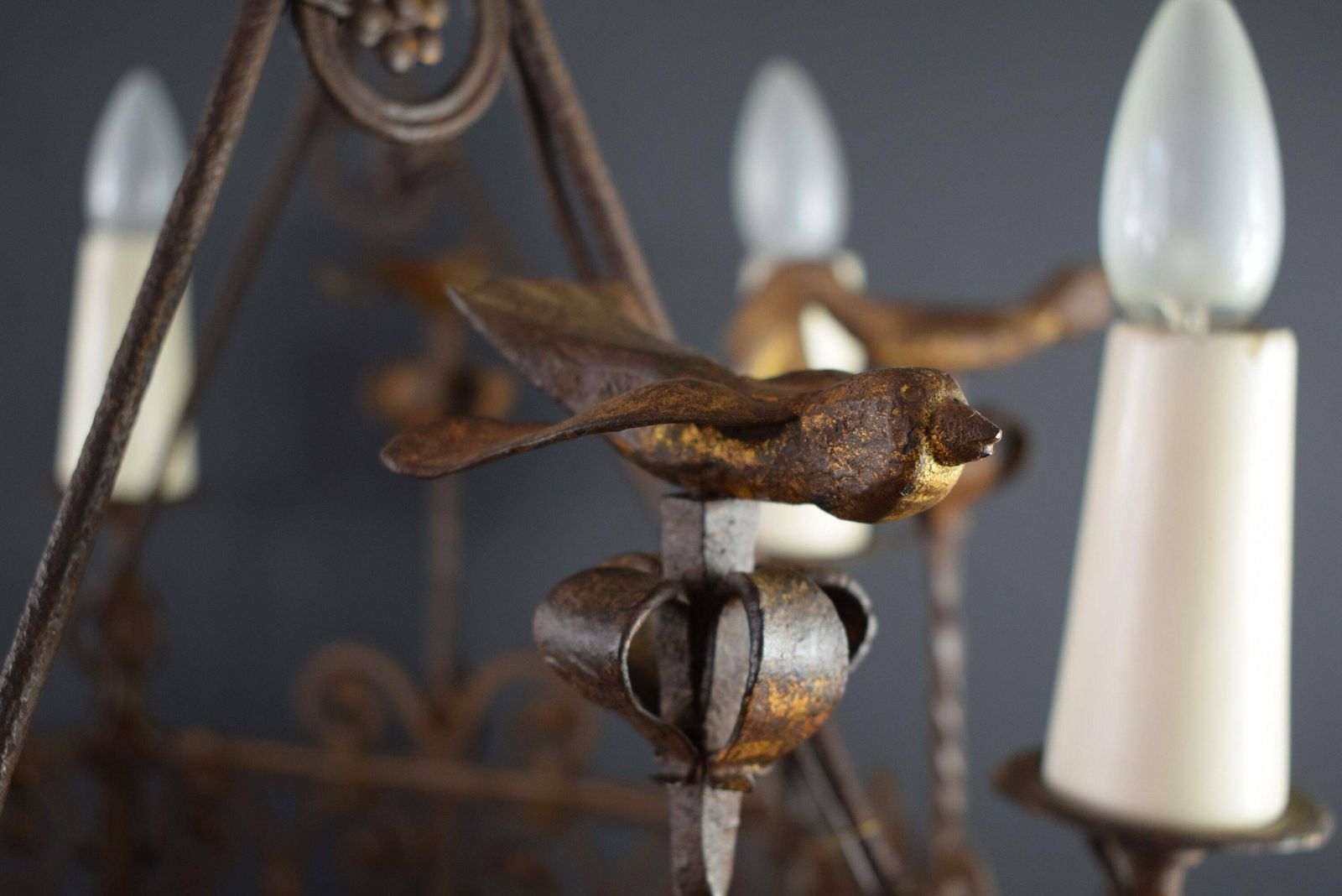 French Antique Large Chandelier High Period Wrought Iron photo vinterior