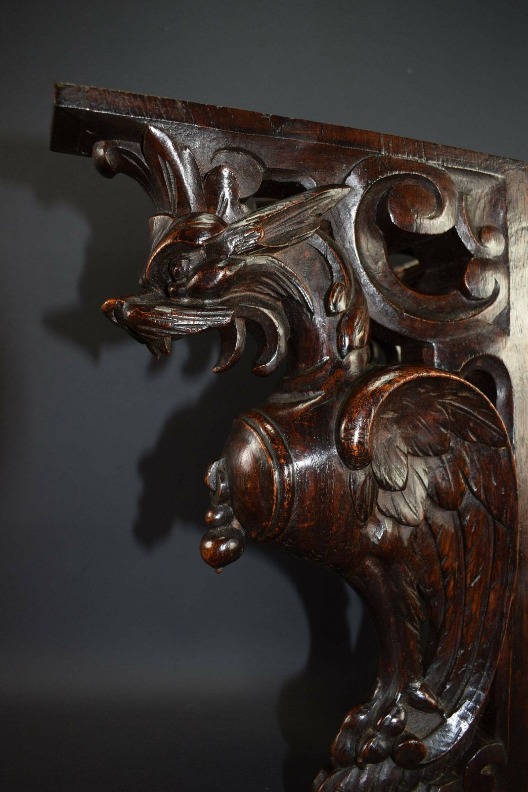 19th French Pair Of Carved Wooden Console Chimera photo vinterior