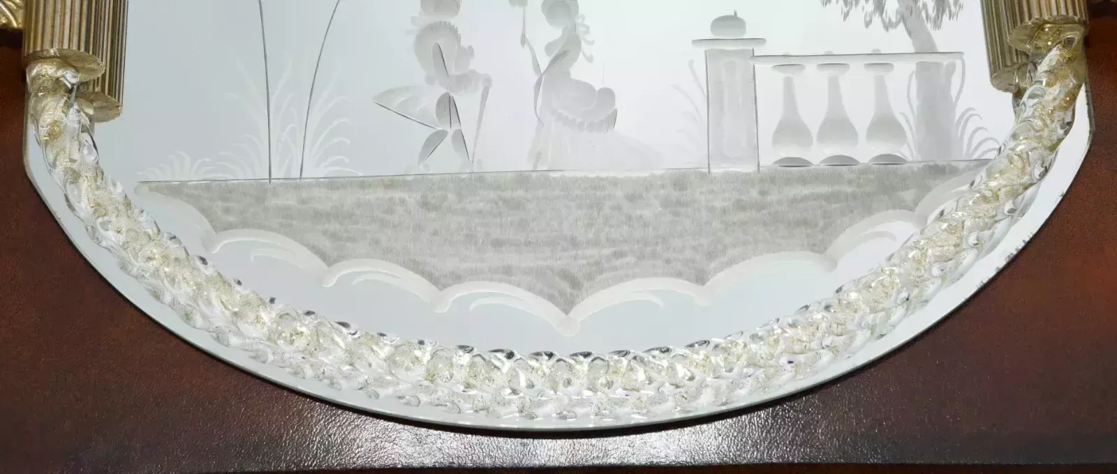 Exquisite Hand Made In Italy Pour Le Bain Murano Glass Venetian Etched Tray photo vintage
