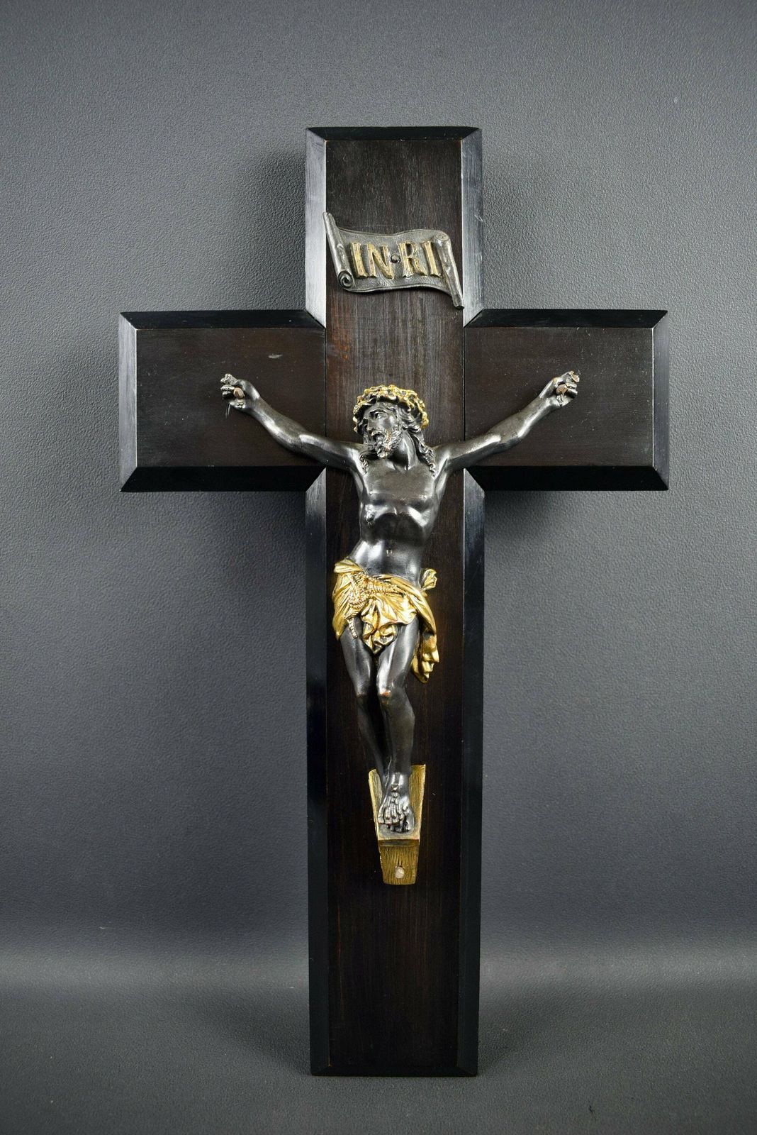 Large French Antique Hand Carved Wood Wall Cross Crucifix photo furniture