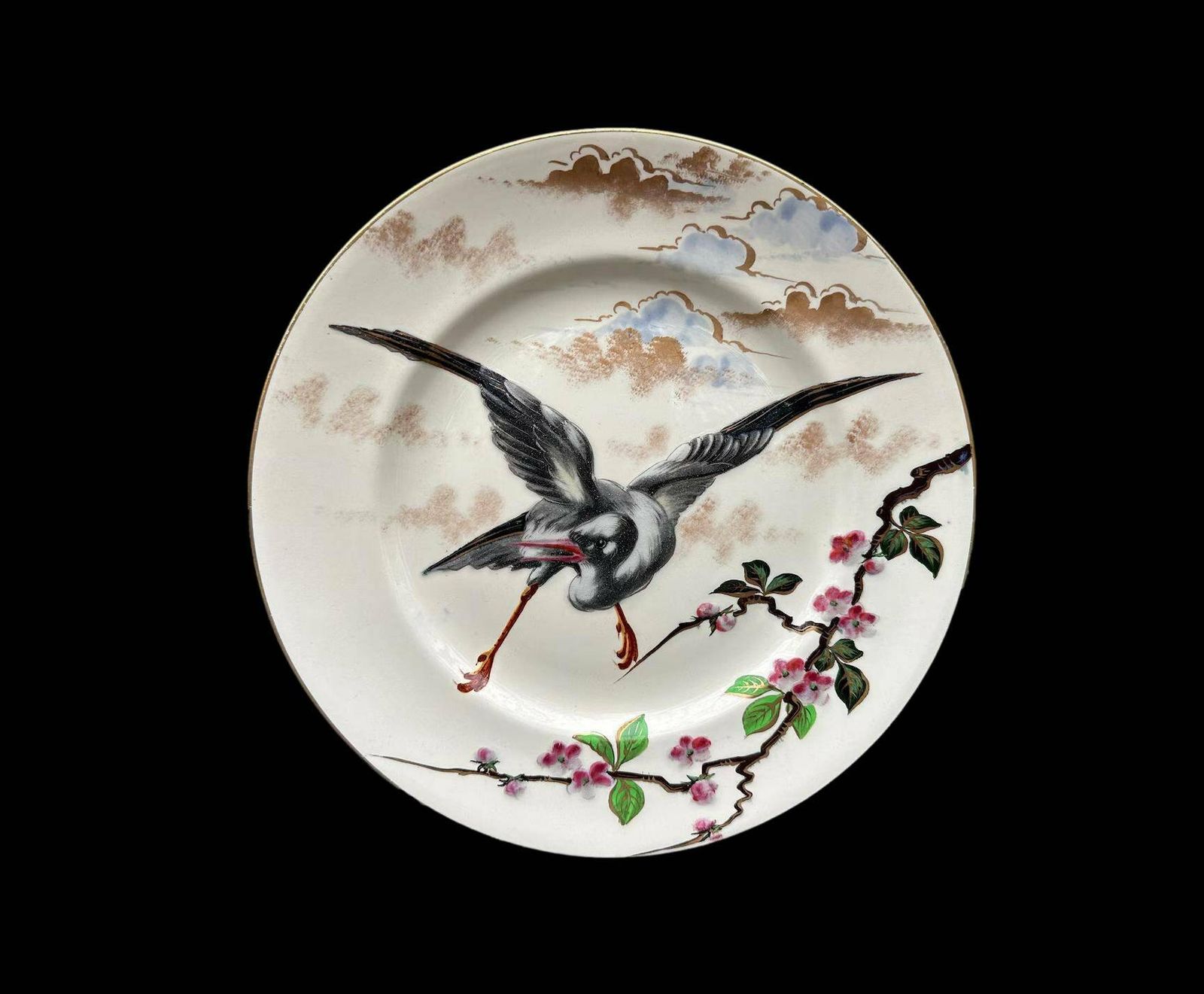 Luneville Keller & Guerin Rare French Antique Bird Enamel Plate 19th