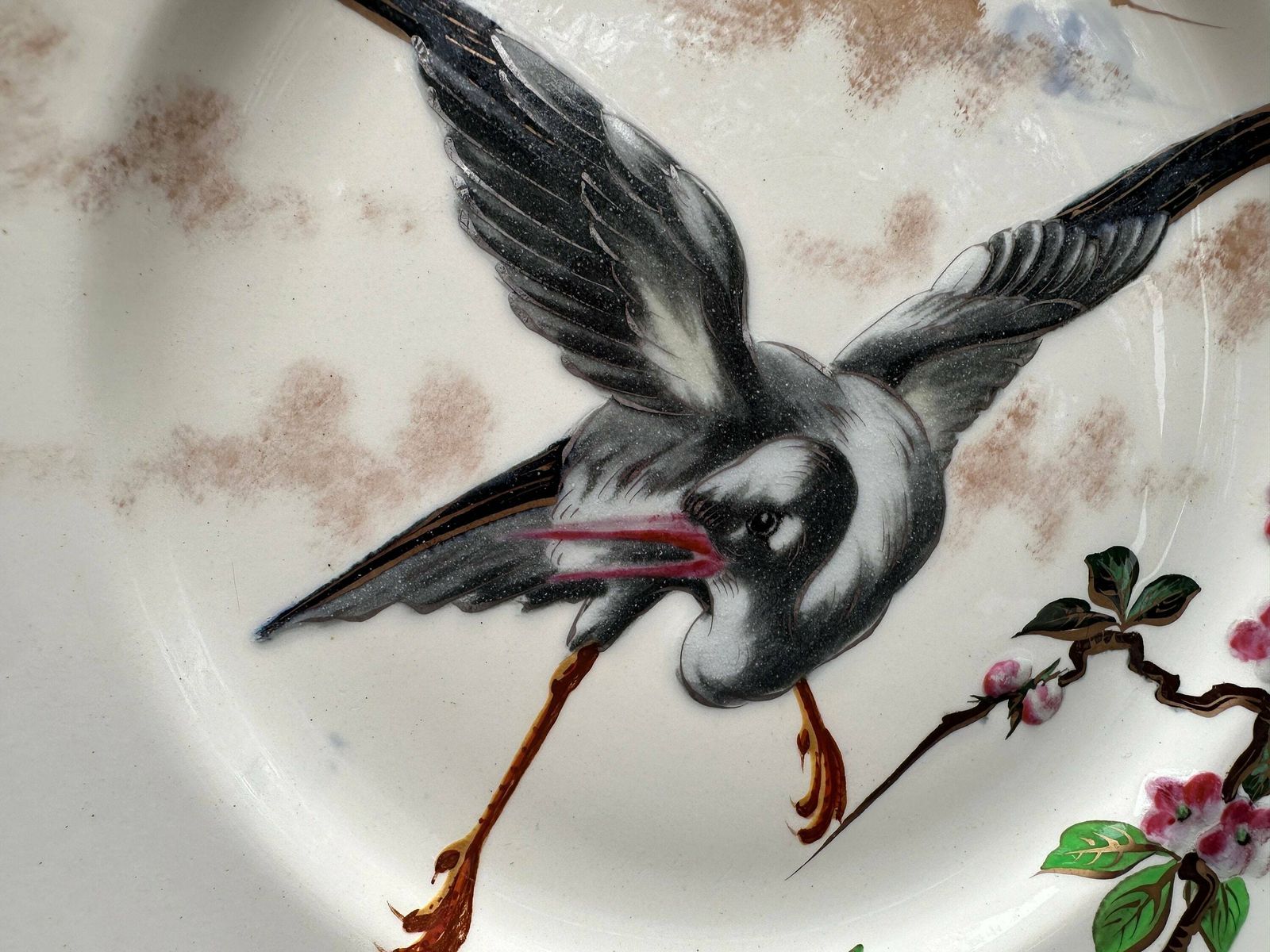 Luneville Keller & Guerin Rare French Antique Bird Enamel Plate 19th photo for sale