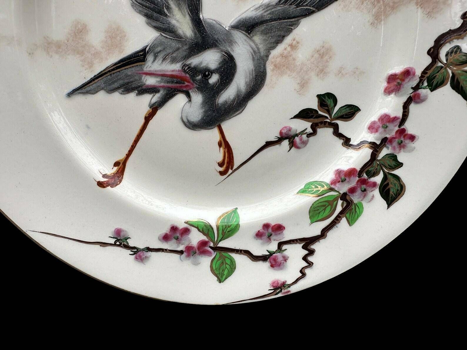 Luneville Keller & Guerin Rare French Antique Bird Enamel Plate 19th photo 249.0