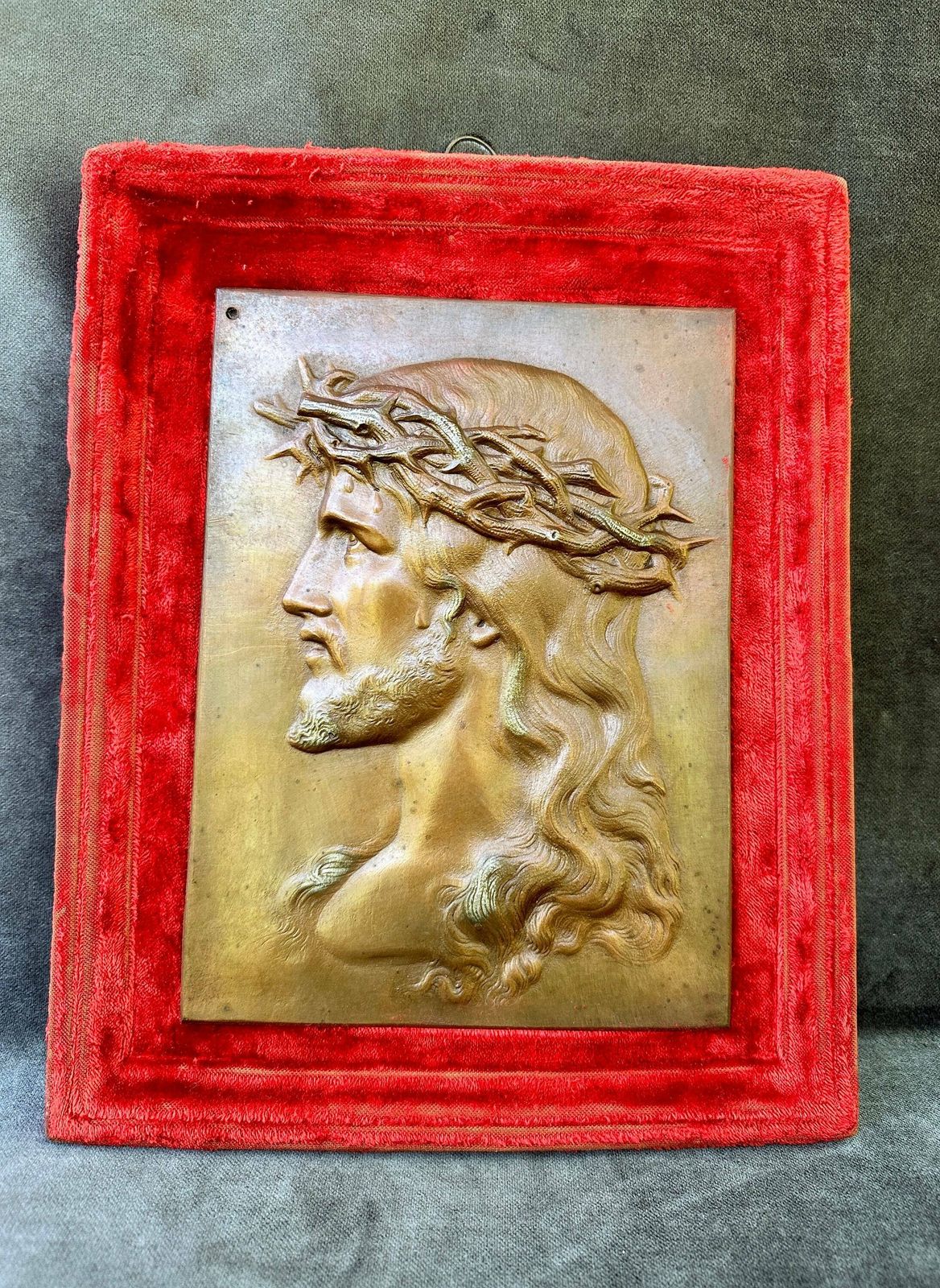 French Antique Religious Frame Jesus Christ Holy Face Of Jesus Wall Art photo for sale